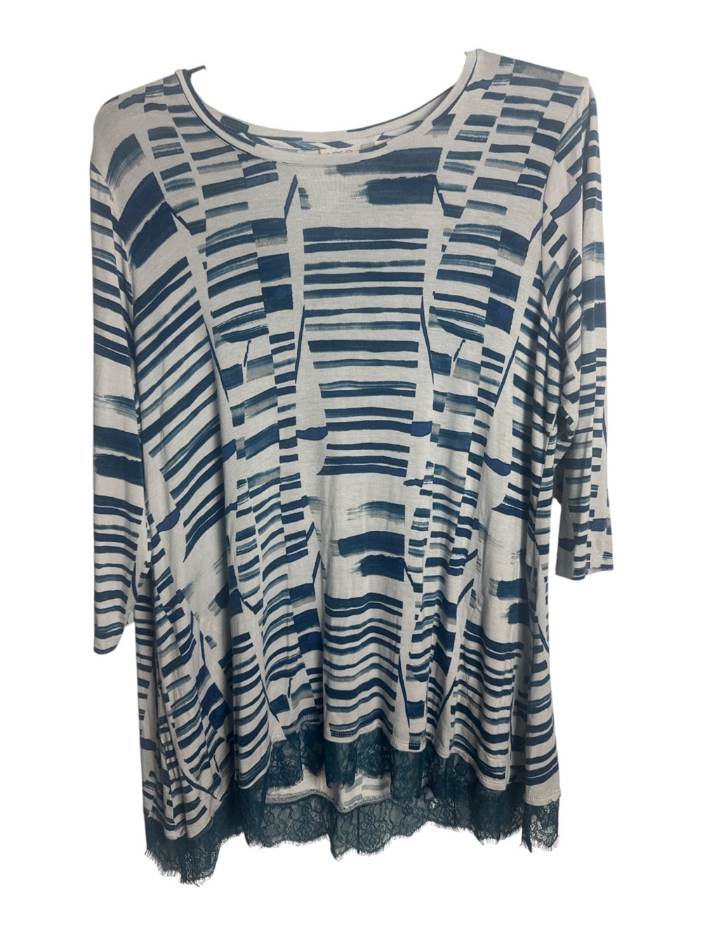 LOGO by Lori Goldstein Brushstroke Tunic Top XL with Lace Hem